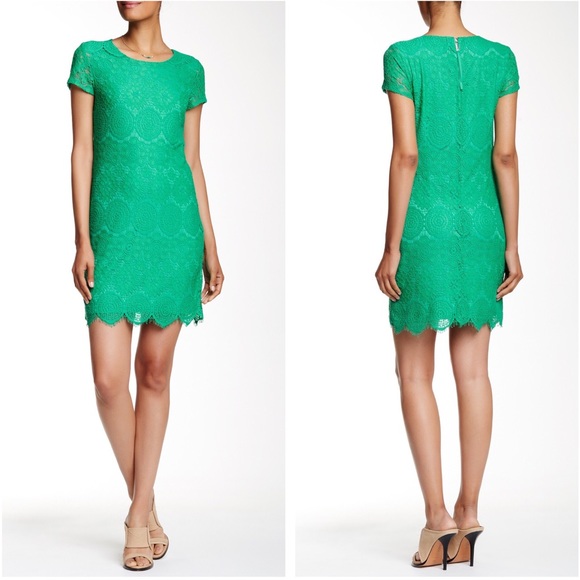 green lace shift dress